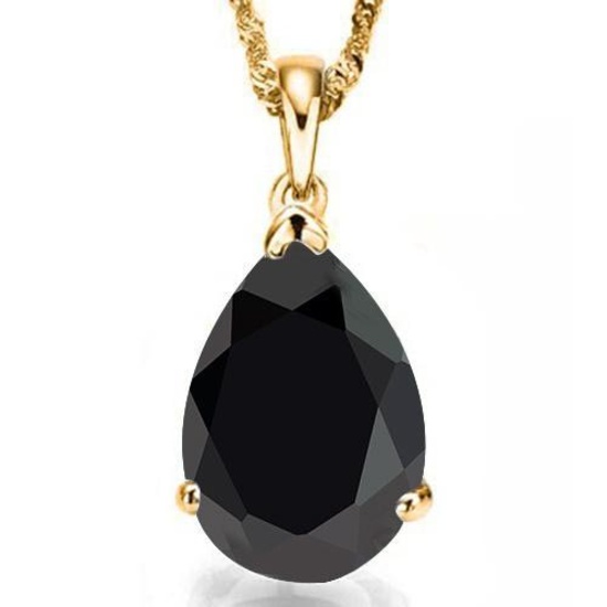 1.0 CTW BLACK SAPPHIRE 10K SOLID YELLOW GOLD PEAR SHAPE PENDANT