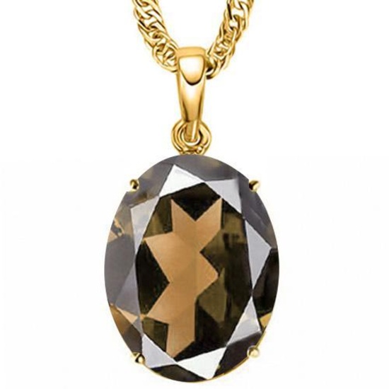 0.7 CTW SMOKEY 10K SOLID YELLOW GOLD OVAL SHAPE PENDANT