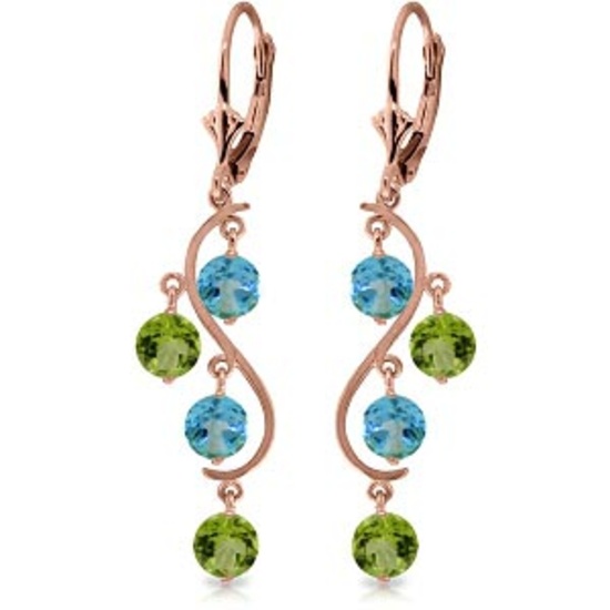 4.94 Carat 14K Solid Rose Gold Chandelier Earrings Blue Topaz Peridot