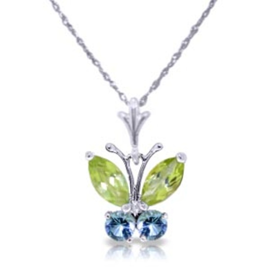 0.6 CTW 14K Solid White Gold Butterfly Necklace Blue Topaz Peridot