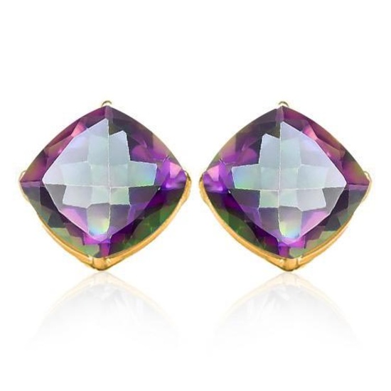 1.8 CTW MYSTICS GEMSTONE 10K SOLID YELLOW GOLD CUSHION SHAPE EARRING