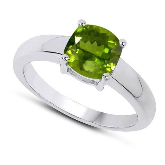 Certified 1.40 CTW Genuine Peridot And 14K White Gold Ring