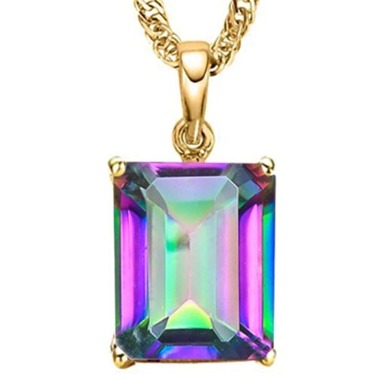 0.9 CTW MYSTICS GEMSTONE 10K SOLID YELLOW GOLD OCTAGON SHAPE PENDANT