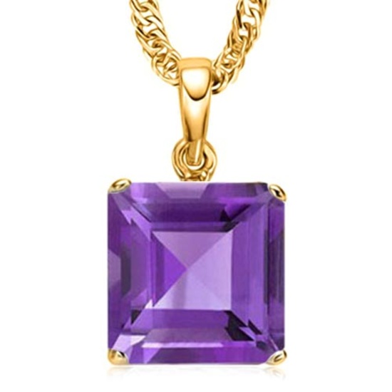 0.95 CTW AMETHYST 10K SOLID YELLOW GOLD SQUARE SHAPE PENDANT