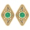 Certified 1.46 Ctw Emerald And Diamond 18k Yellow Gold Halo Stud Earring