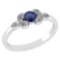 Certified .39 CTW Genuine Blue Sapphire And Diamond (G-H/SI1-SI2) 14K White Gold Ring