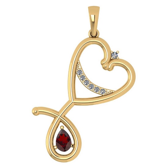Certified 0.60 Ctw Garnet And Diamond Pendant For womens New Expressions Love collection 14K Yellow