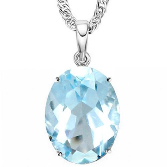 0.9 CTW SKY BLUE TOPAZ 10K SOLID WHITE GOLD OVAL SHAPE PENDANT