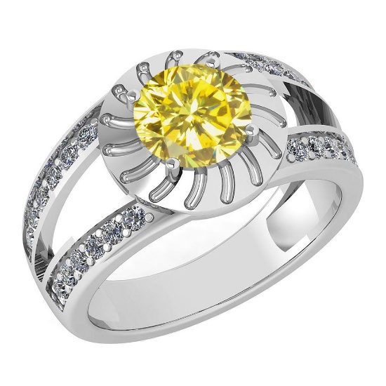 Certified 1.58 Ctw Treated Fancy Yellow Diamond And White Diamond Wedding/Engagement Style 14K White