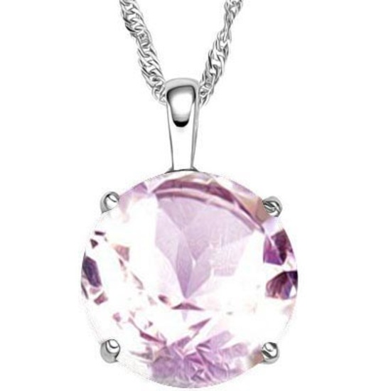 0.7 CTW AMETHYST 10K SOLID WHITE GOLD ROUND SHAPE PENDANT