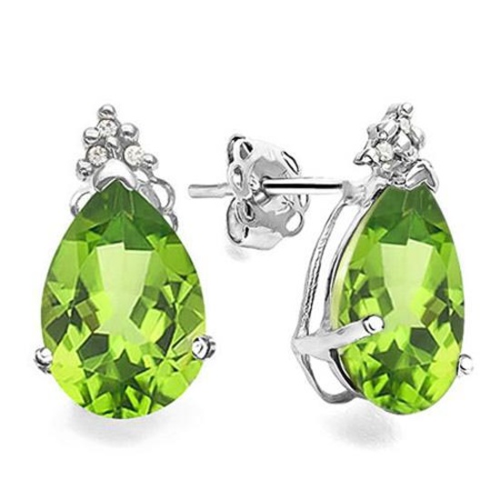 1.45 CARAT PERIDOT 10K SOLID WHITE GOLD PEAR SHAPE EARRING WITH 0.03 CTW DIAMOND