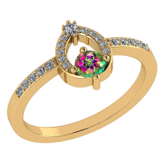Certified .36 CTW Genuine Mystic Topaz And Diamond (G-H/SI1-SI2) 14K Yellow Gold Ring