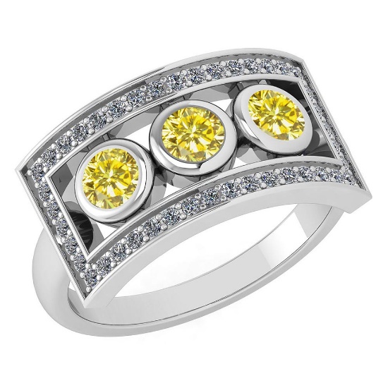 Certified 0.72 Ctw Treated Fancy Yellow Diamond And White Diamond Wedding/Engagement Style 14K White