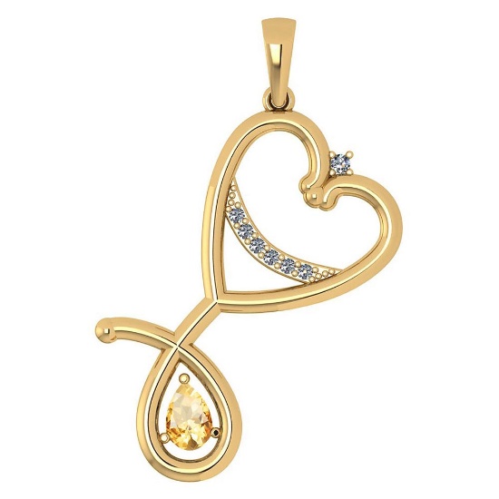 Certified 0.60 Ctw Citrine And Diamond Pendant For womens New Expressions Love collection 14K Yellow