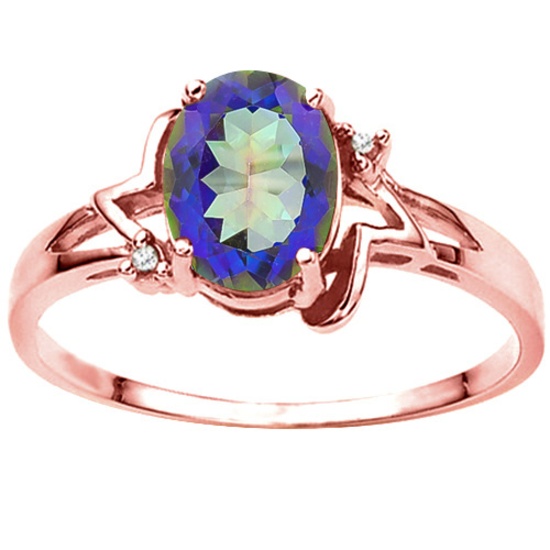 0.89 CT OCEANIC BLUE MYSTIC QUARTZ AND ACCENT DIAMOND 0.01 CT 10KT SOLID RED GOLD RING