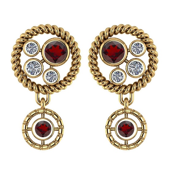 Certified 0.84 Ctw Garnet And Diamond Wedding/Engagement Style Stud Earrings 14K Yellow Gold