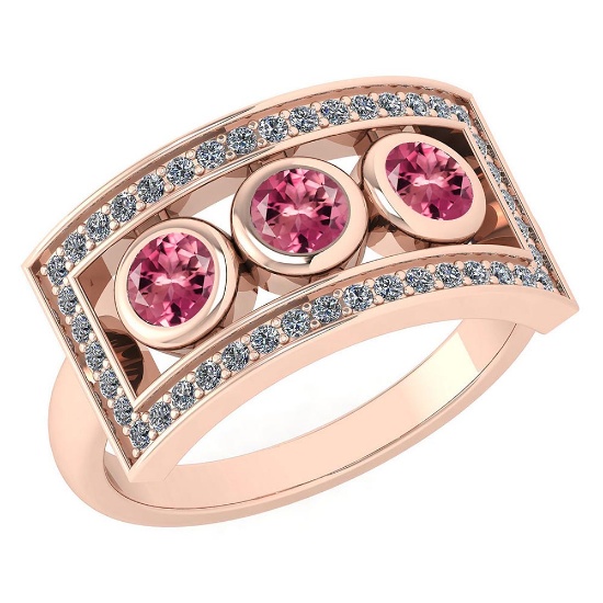 Certified 0.72 Ctw Pink Tourmaline And Diamond Wedding/Engagement Style 14k Rose Gold Halo Rings