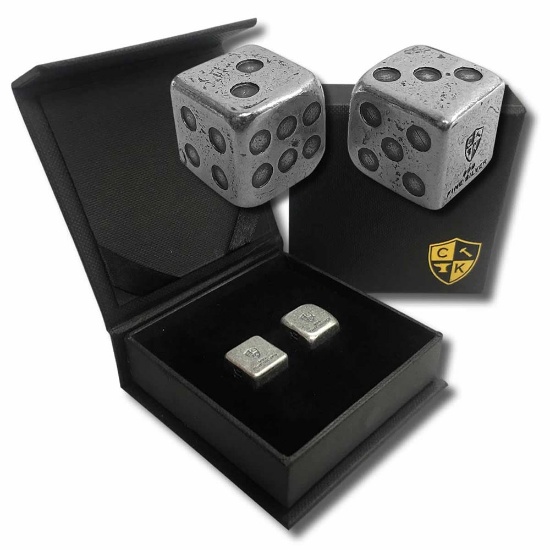 Silver Dice Pair of .999 Fine Silver Handcrafted Gaming Dice with Box