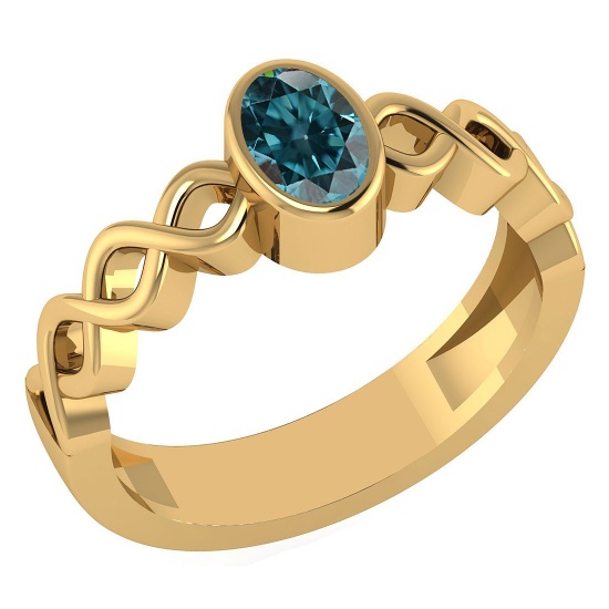 Certified 0.50 Ctw Treated Fancy Blue Diamond 14K Yellow Gold Ring