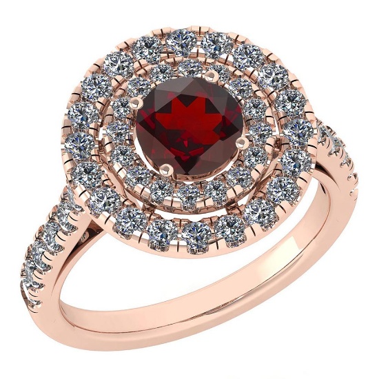 Certified 1.99 Ctw Garnet And Diamond Wedding/Engagement Style 14K Rose Gold Halo Ring (VS/SI1)