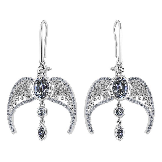 Certified 3.46 Ctw Diamond Eagle Earrings For womens New Expressions of Love collection 14K White Go