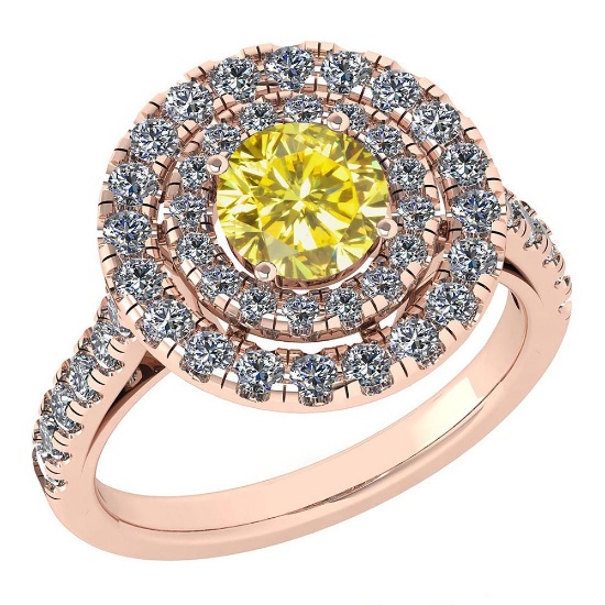 Certified 1.99 Ctw Treated Fancy Yellow Diamond And White Diamond Wedding/Engagement Style 14K Rose