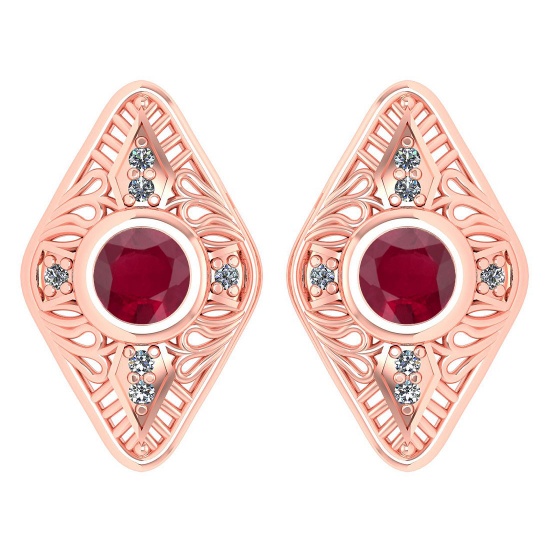 Certified 1.46 Ctw Ruby And Diamond 18k Rose Gold Halo Stud Earring
