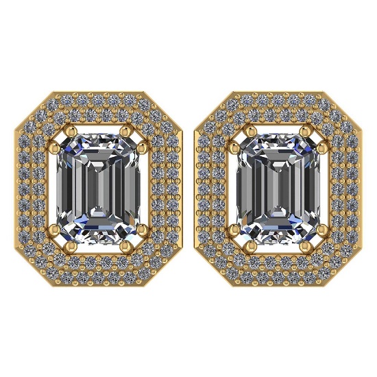 3.71 Ctw Diamond 14k Yellow Gold Halo Stud Earrings VS/SI2