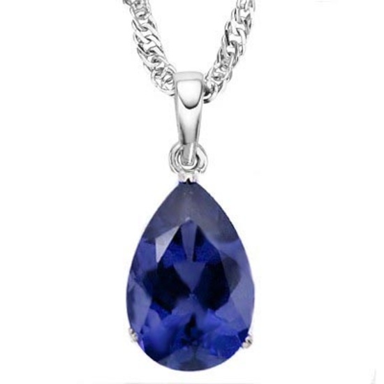 1.1 CTW LAB TANZANITE 10K SOLID WHITE GOLD PEAR SHAPE PENDANT