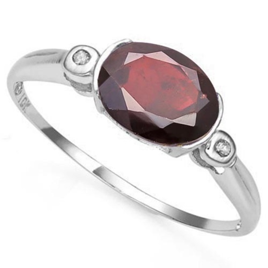 1.3 CTW GARNET & GENUINE DIAMOND 10K SOLID WHITE GOLD RING