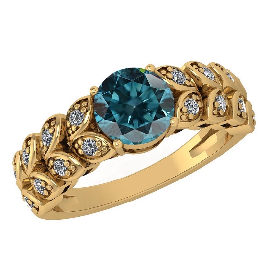 Certified 1.47 Ctw Treated Fancy Blue Diamond And White Diamond Wedding/Engagement Style 14K Yellow