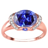 3.68 CT CREATED TANZANITE 0.1 CT GENUINE TANZANITE AND ACCENT DIAMOND 0.09 CT 10KT SOLID RED GOLD RI