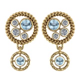 Certified 0.84 Ctw Blue Topaz And Diamond Wedding/Engagement Style Stud Earrings 14K Yellow Gold