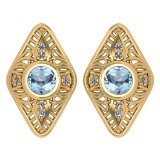 Certified 1.46 Ctw Aquamarine And Diamond 18k Yellow Gold Halo Stud Earring