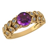 Certified 1.47 Ctw Amethyst And Diamond Wedding/Engagement Style 14K Yellow Gold Halo Ring (VS/SI1)