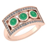 Certified 0.72 Ctw Emerlad And Diamond Wedding/Engagement Style 14k Rose Gold Halo Rings