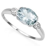 0.95 CTW AQUAMARINE & GENUINE DIAMOND 10K SOLID WHITE GOLD RING