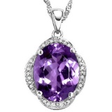 3.65 CTW GENUINE AMETHYST & (16 PCS) DIAMOND 10KT SOLID WHITE GOLD PENDANT