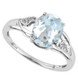 1.2 CTW AQUAMARINE & DIAMOND 10KT SOLID GOLD RING