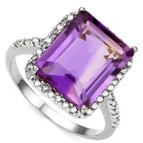 5.6 CTW AMETHYST & GENUINE DIAMOND (22 PCS) 10KT SOLID WHITE GOLD RING