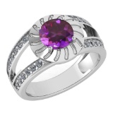 Certified 1.58 Ctw Amethyst And Diamond Wedding/Engagement Style 14K White Gold Halo Ring (VS/SI1)