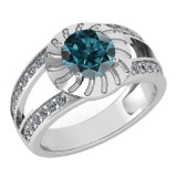 Certified 1.58 Ctw Treated Fancy Blue Diamond And White Diamond Wedding/Engagement Style 14K White G