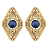 Certified 1.46 Ctw Blue Sapphire And Diamond 18k Yellow Gold Halo Stud Earring