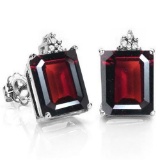 1.96 CARAT GARNET 10K SOLID WHITE GOLD OCTAGON SHAPE EARRING WITH 0.03 CTW DIAMOND
