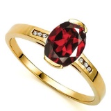 1.63 CTW GARNET & GENUINE DIAMOND 10K SOLID YELLOW GOLD RING