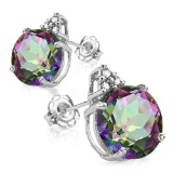 1.6 CARAT MYSTICS GEMSTONE 10K SOLID WHITE GOLD ROUND SHAPE EARRING WITH 0.03 CTW DIAMOND