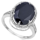 5.41 CTW GENUINE BLACK SAPPHIRE & GENUINE DIAMOND 10KT SOLID GOLD RING