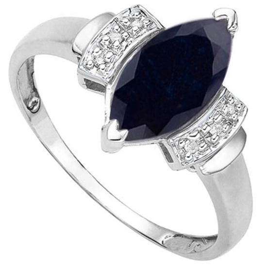 2.3 CTW GENUINE BLACK SAPPHIRE & GENUINE DIAMOND (6 PCS) 10KT SOLID WHITE GOLD RING