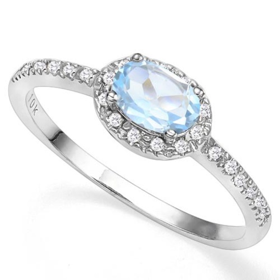 0.55 CT GENUINE SKY BLUE TOPAZ & GENUINE DIAMOND (24 PCS) 10KT SOLID WHITE GOLD RING