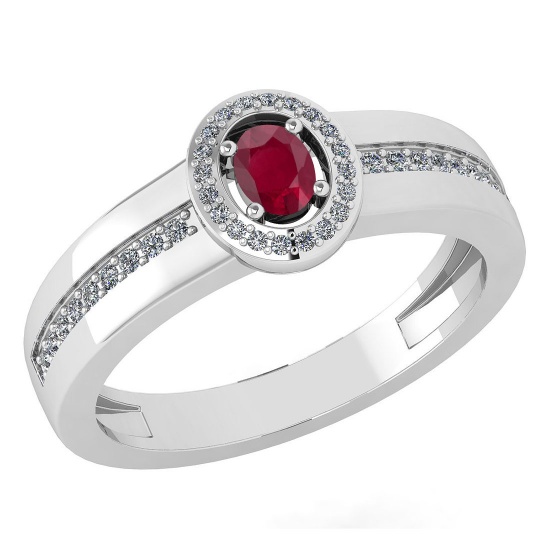 Certified 0.35 Ctw Ruby And Diamond 14K White Gold Promise Ring